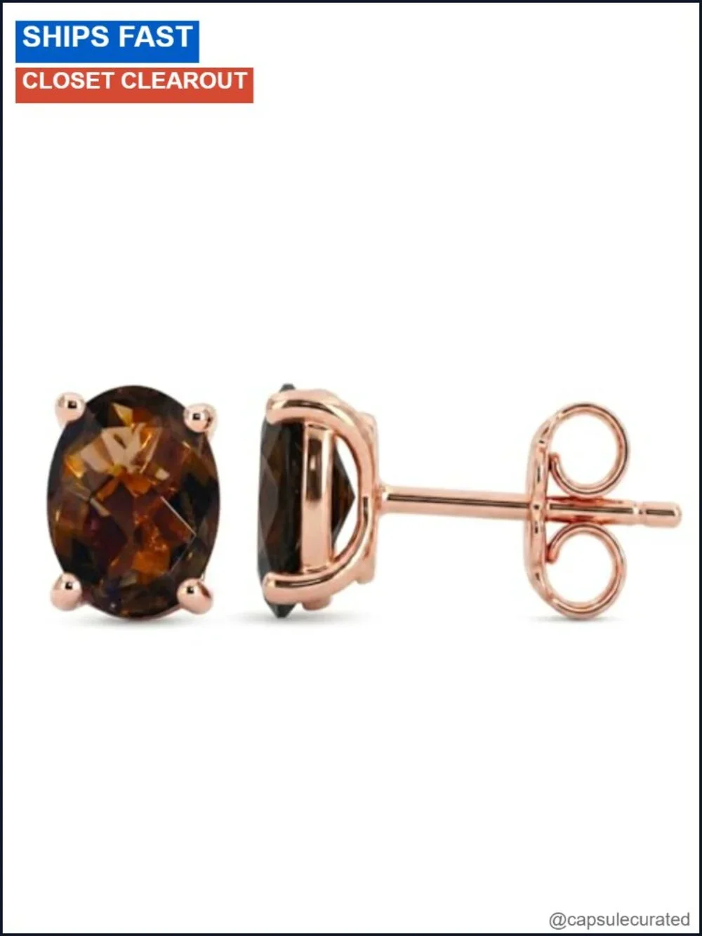 Oval Gemstone Stud Earrings 14K Rose Gold Plated 925 Sterling Silver Push Back